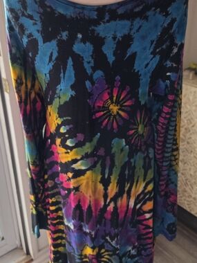 Boho Multicolor Long Sleeved Tie-Dye Maxi Dress - Vibrant Rainbow Colors
